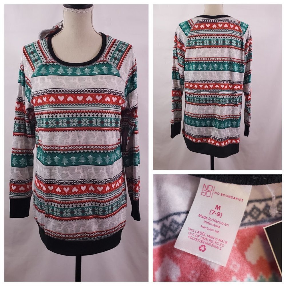 No Boundaries Women's Christmas Holiday Reindeer Sweatshirt - Various Sizes